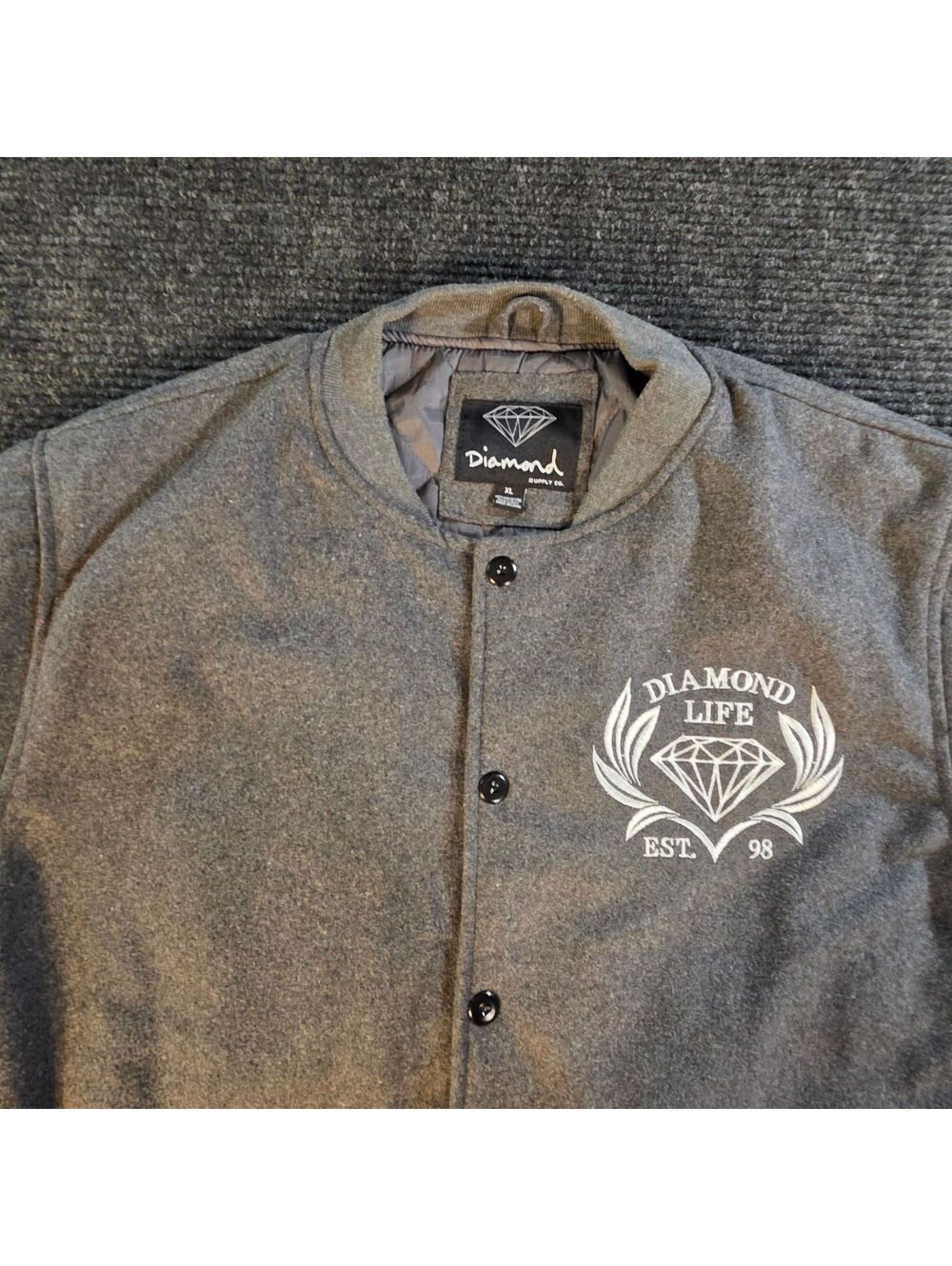 Diamond Supply Co. Gray Wool Blend Varsity Jacket XL